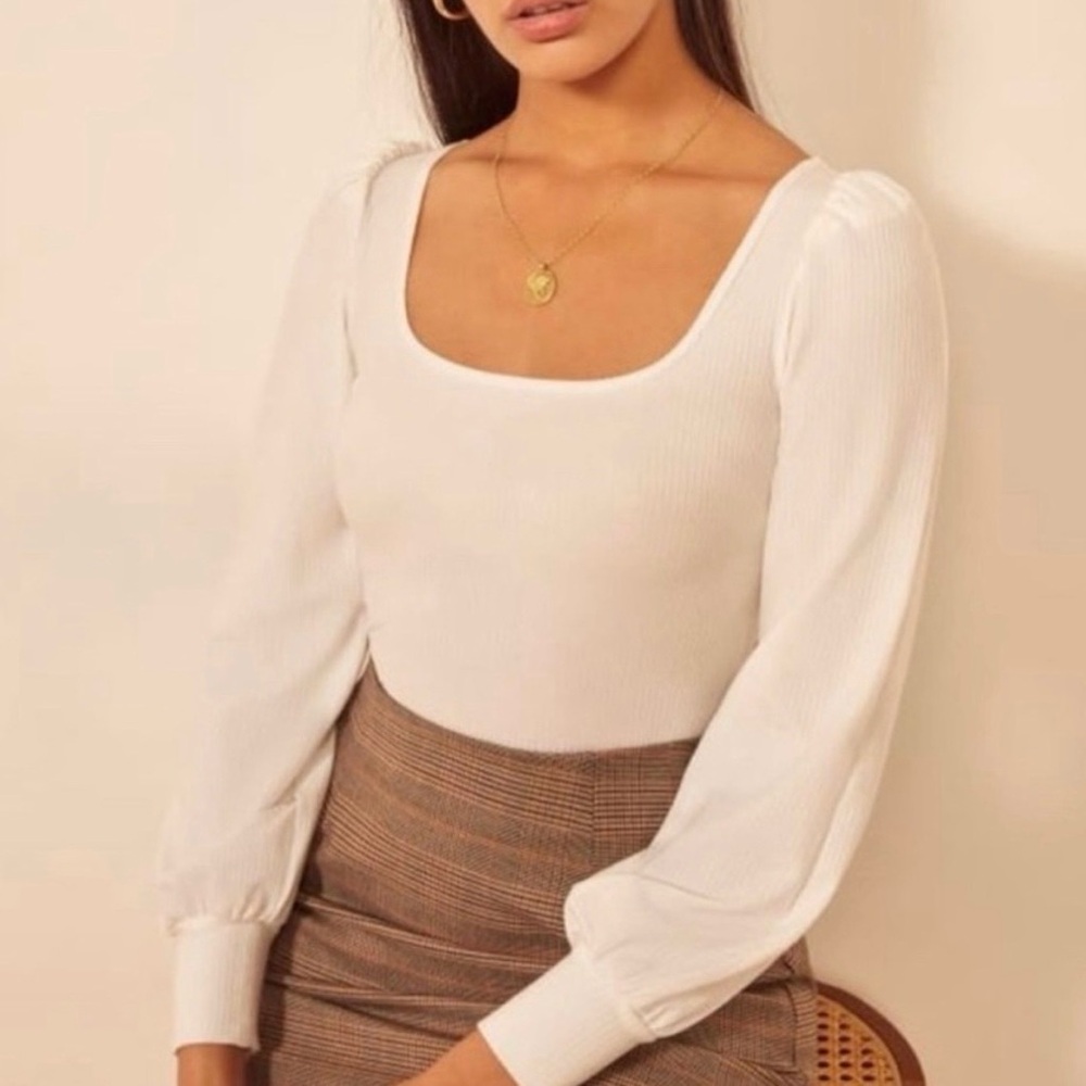 Reformation White Long Sleeve Top